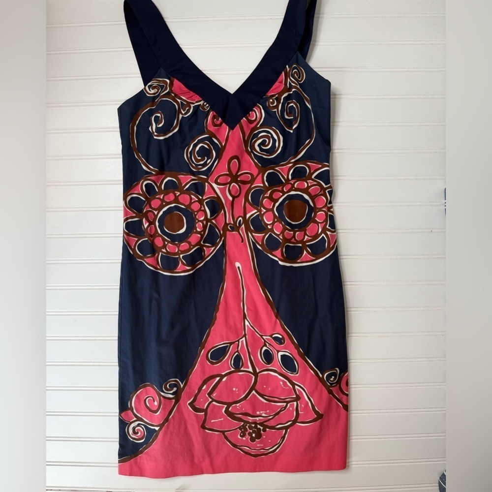 TRINA TURK Sun Dress Navy Blue Pink Size 6 
1336